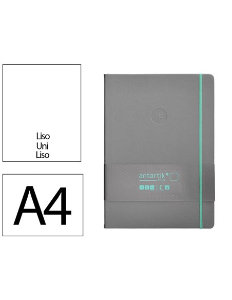 Carnet a4 antartik notes papier uni ivoire couverture rigide fermeture elastique turquoise 100 pages 80gr coloris gris.