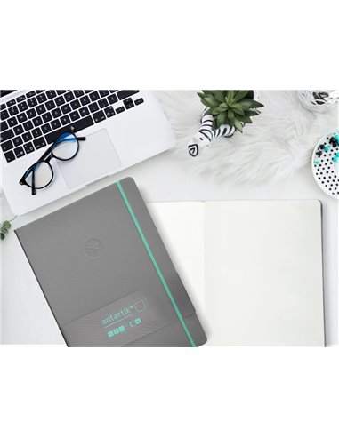 Carnet a4 antartik notes papier uni ivoire couverture rigide fermeture elastique turquoise 100 pages 80gr coloris gris.