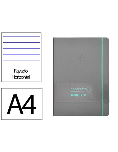 Carnet a4 antartik notes lignecouverture rigide fermeture elastique turquoise 100 pages 80gr coloris gris.