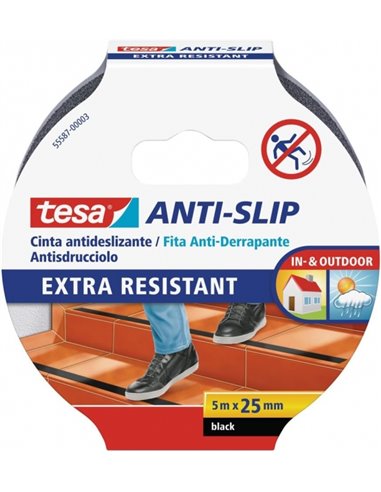 Ruban adhésif antidérapant Tesa 25 mm x 5 m - Extrêmement résistant et durable - Adhérence très forte - Découpable à la main - N