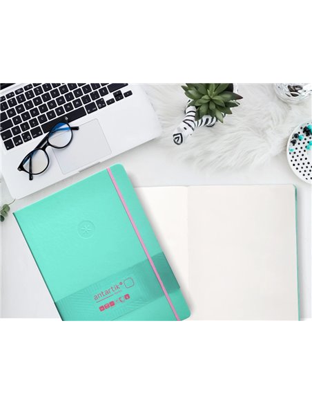 Carnet a4 antartik notes papier uni ivoire couverture rigide fermeture elastique rose 100 pages 80gr coloris turquoise.