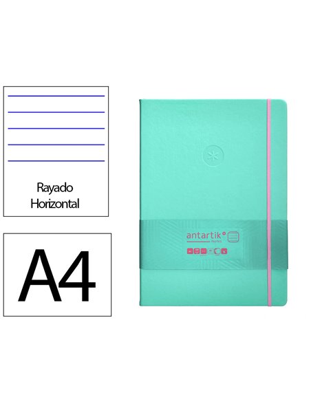 Carnet a4 antartik notes lignecouverture rigide fermeture elastique rose 100 pages 80gr coloris turquoise.