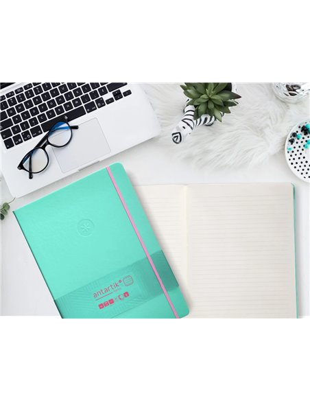 Carnet a4 antartik notes lignecouverture rigide fermeture elastique rose 100 pages 80gr coloris turquoise.