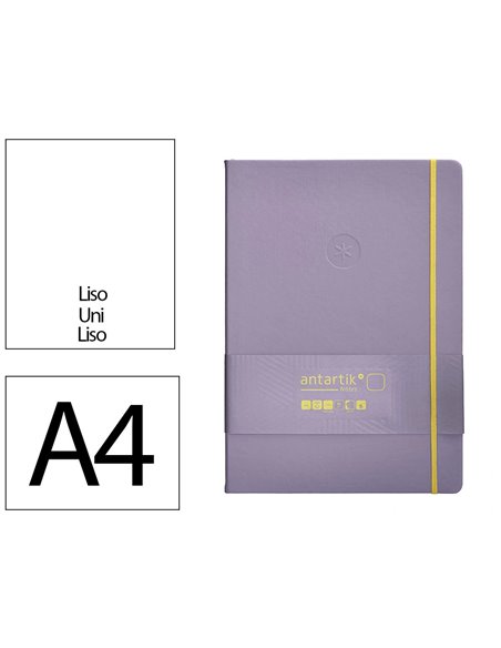 Carnet a4 antartik notes papier uni ivoire couverture rigide fermeture elastique jaune 100 pages 80gr coloris lilas.