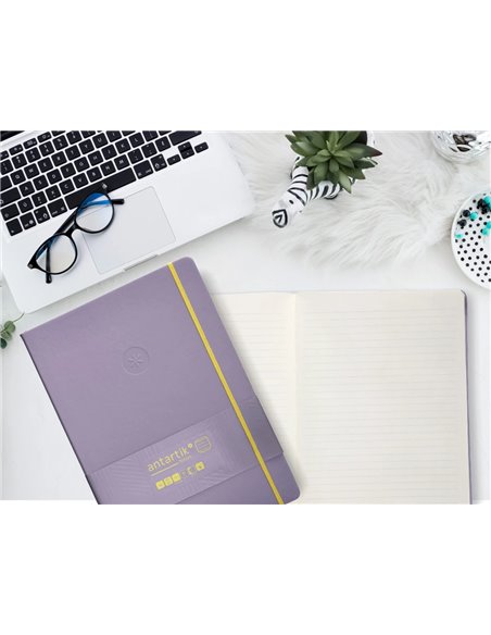 Carnet a4 antartik notes lignecouverture rigide fermeture elastique jaune 100 pages 80grcoloris lilas.
