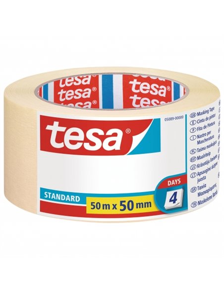Ruban de peintre standard Tesa 50 mm x 50 m - En papier - Sans solvant - Ne laisse aucun résidu