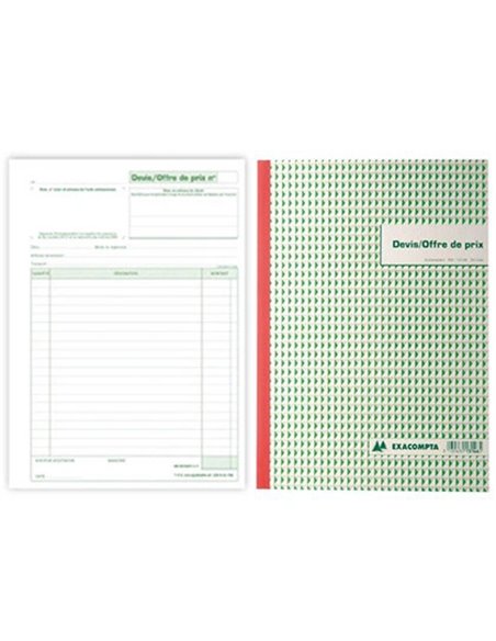 Manifold autocopiant exacompta devis offre de prix a4 210x297mm foliotage 50 triplis.