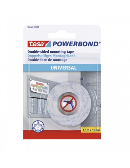 Ruban adhésif double face Tesa Powerbond 19 mm x 1,5 m – Fixation rapide et sûre d'objets plats et légers – Blanc