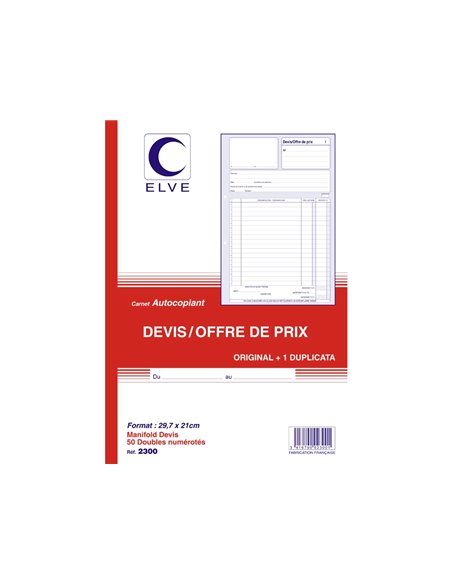 Manifold elve autocopiant a4 210x297mm foliotage 50 duplis devis offre prix.