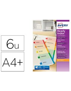 Intercalaire sommaire avery readyindex personnalisable a4+ 6 touches numériques assorties.