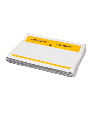 Pochette porte-documents q-connect 225x165mm auto-adhesive transparente texte francais allemand boite 100 unites.
