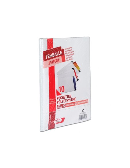 Pochette gpv polyethylene adhesive 360x485 blanc/noir paquet de 10.