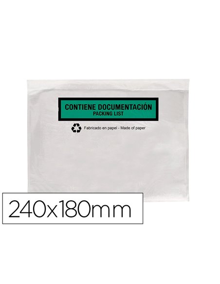 Pochette porte-documents q-connect 240x135mm auto-adhesive en papier texte espagnol anglais boite 100 unites.