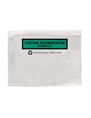 Pochette porte-documents q-connect 240x135mm auto-adhesive en papier texte espagnol anglais boite 100 unites.