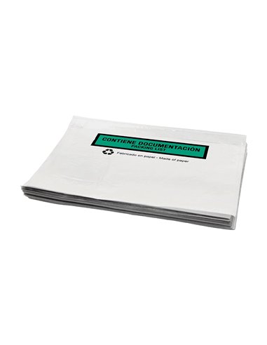 Pochette porte-documents q-connect 240x135mm auto-adhesive en papier texte espagnol anglais boite 100 unites.