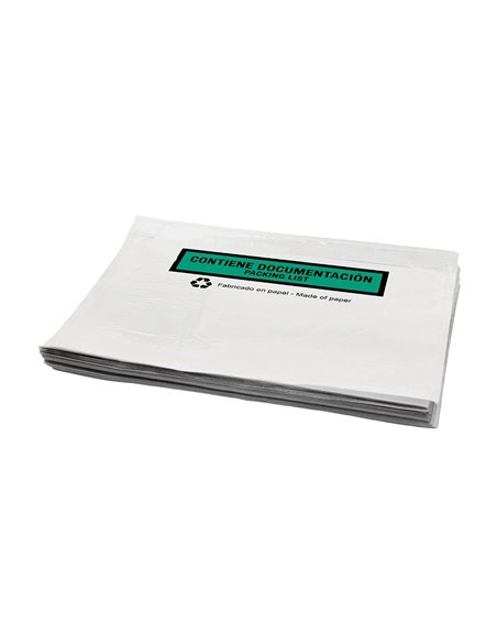 Pochette porte-documents q-connect 240x135mm auto-adhesive en papier texte espagnol anglais boite 100 unites.