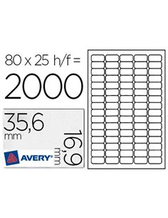Étiquette adhésive avery expéditeur laser jet d'encre 35.6x16.9mm blanche enlevable sans trace boîte 2000 unités.