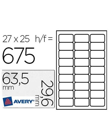 Étiquette adhésive avery enlevable laser jet d'encre 63.5x29.6mm écologique boîte 675 unités.