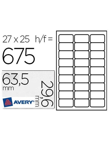 Étiquette adhésive avery enlevable laser jet d'encre 63.5x29.6mm écologique boîte 675 unités.