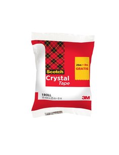 Ruban adhésif Scotch Crystal - 19 mm x 33 m - 25 m + 8 m offerts - Transparent