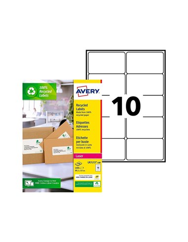 Etiquette autocollante avery adresse recyclee laser blanc 99,1 x 57mm boite de 1000 etiquettes boite de 150.