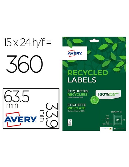 Etiquette autocollante avery adresse recyclee laser blanc 63,5 x 33,9mm boite de 360.