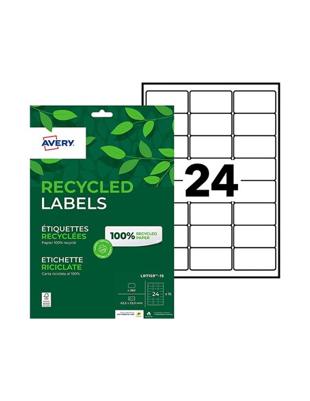 Etiquette autocollante avery adresse recyclee laser blanc 63,5 x 33,9mm boite de 360.