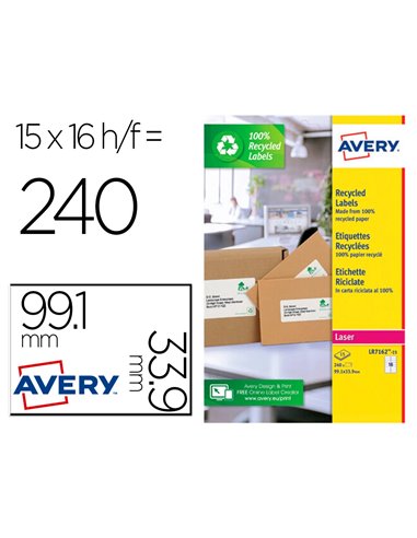 Etiquette autocollante avery adresse recyclee laser blanc 99,1 x 33,9mm boite de 240.