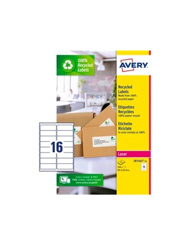 Etiquette autocollante avery adresse recyclee laser blanc 99,1 x 33,9mm boite de 240.