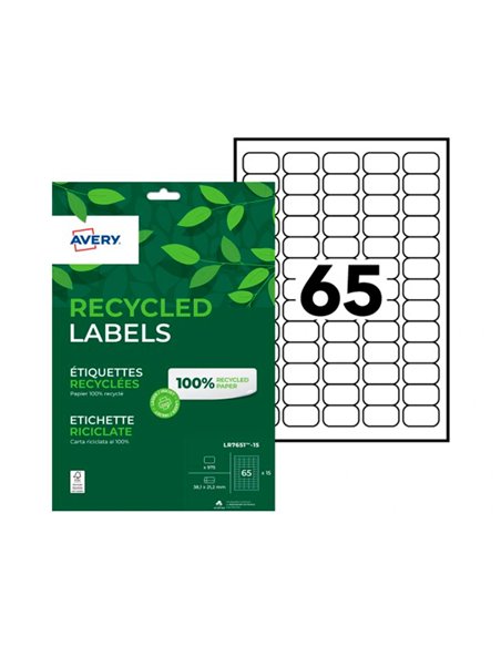 Etiquette autocollante avery adresse recyclee laser blanc 38,1 x 21,2mm boite de 975.
