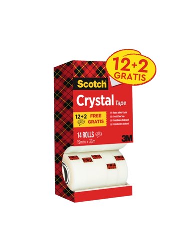 Ruban adhésif Scotch Crystal - Lot économique de 14 rouleaux de 19 mm x 33 m - Transparent