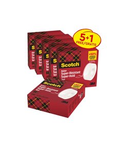 Ruban adhésif Scotch Super-Hold (lot de 6) - Extra fort - 19 mm x 25,4 m - 5 unités  1 unité gratuite - Transparent