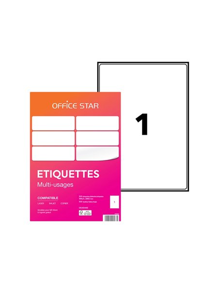 Etiquette office star impression laser jet encre et copieur 199,6x289,1mm coloris blanc pochette 100 unites.