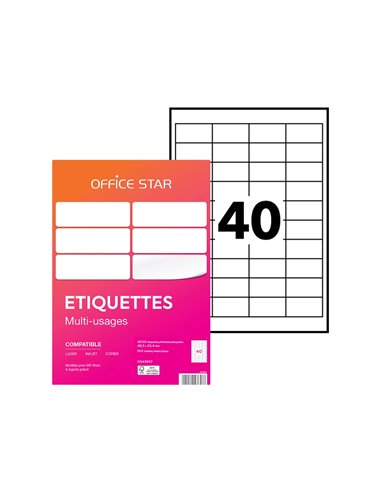 Etiquette office star impression laser jet encre et copieur 48,5x25,4mm coloris blanc pochette 4000 unites.