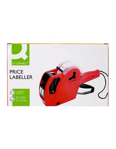 Pince à étiqueter q-connect 1 ligne 8 caractères 225x135x40mm 300g coloris rouge rouleau encreur non inclus.