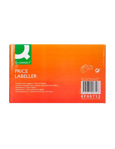 Pince à étiqueter q-connect 1 ligne 8 caractères 225x135x40mm 300g coloris rouge rouleau encreur non inclus.