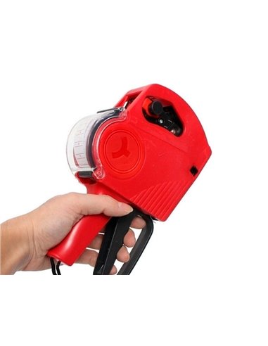 Pince à étiqueter q-connect 1 ligne 8 caractères 225x135x40mm 300g coloris rouge rouleau encreur non inclus.