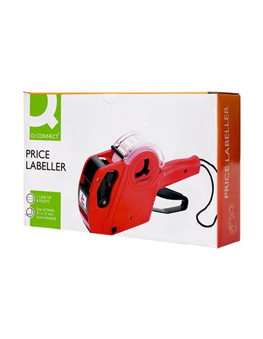 Pince à étiqueter q-connect 1 ligne 8 caractères 225x135x40mm 300g coloris rouge rouleau encreur non inclus.