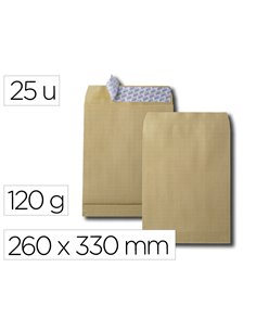 Sac gpv soufflets 3cm kraft arme 260x330mm 120gr bande protection brun paquet 25 unites.