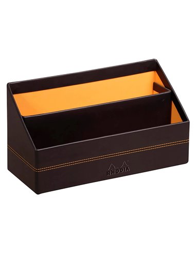 Porte-courrier rhodiarama 2 compartiments en simil cuir noir velout 25x10x14cm.