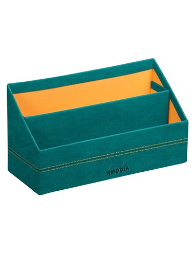 Porte-courrier rhodiarama 2 compartiments en simil cuir paon velout 25x10x14cm.