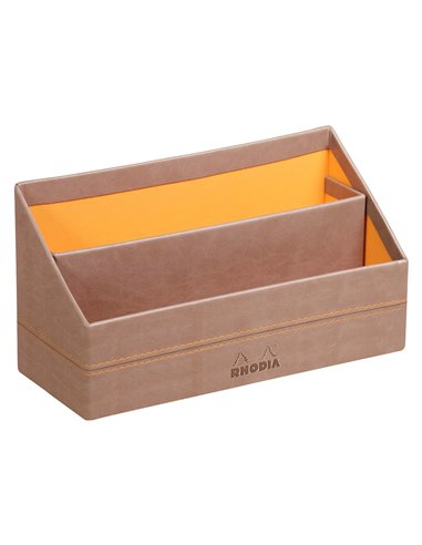 Porte-courrier rhodiarama 2 compartiments en simil cuir taupe velout 25x10x14cm.
