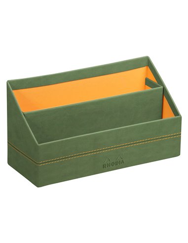 Porte-courrier rhodiarama 2 compartiments en simil cuir sauge velout 25x10x14cm.