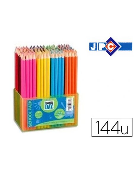 Crayon couleur jpc school day 180mm coloris assortis schoolpack 144 unités.