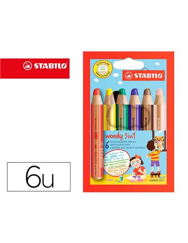 Crayon de couleur stabilo woody 3in1 arty multi-surfaces effacable etui carton 6 unites et.