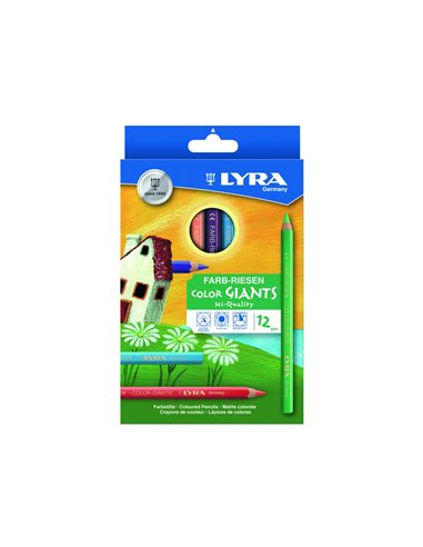 Etui crayons de couleur geantes lyra forme hexagonales bois 18cm mine 6mm 12 unites coloris.