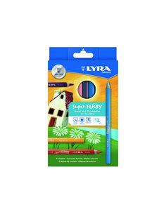 Etui crayons de couleur super ferby lyra forme triangulaire bois 12cm mine 6mm 12 unites coloris assortis.