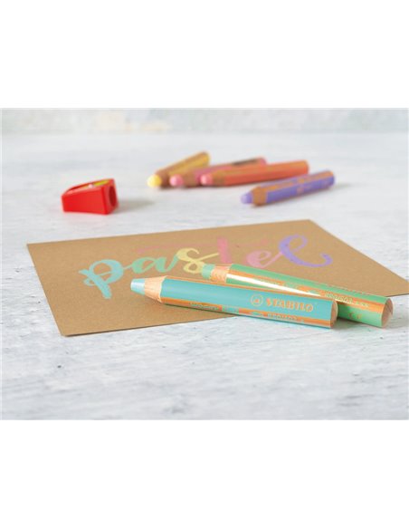 Crayons multi-talents stabilo woody 3en1 + 1 taille-crayons coloris assortis pastel etui carton.