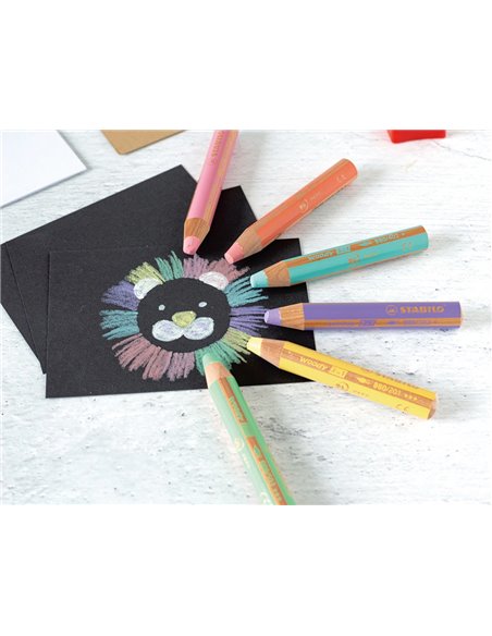 Crayons multi-talents stabilo woody 3en1 + 1 taille-crayons coloris assortis pastel etui carton.