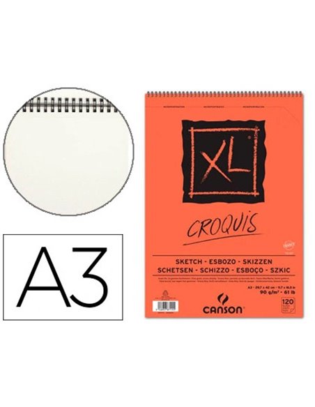 Bloc croquis canson xl spirale petit côté micro-perforations 90g a3 120f.